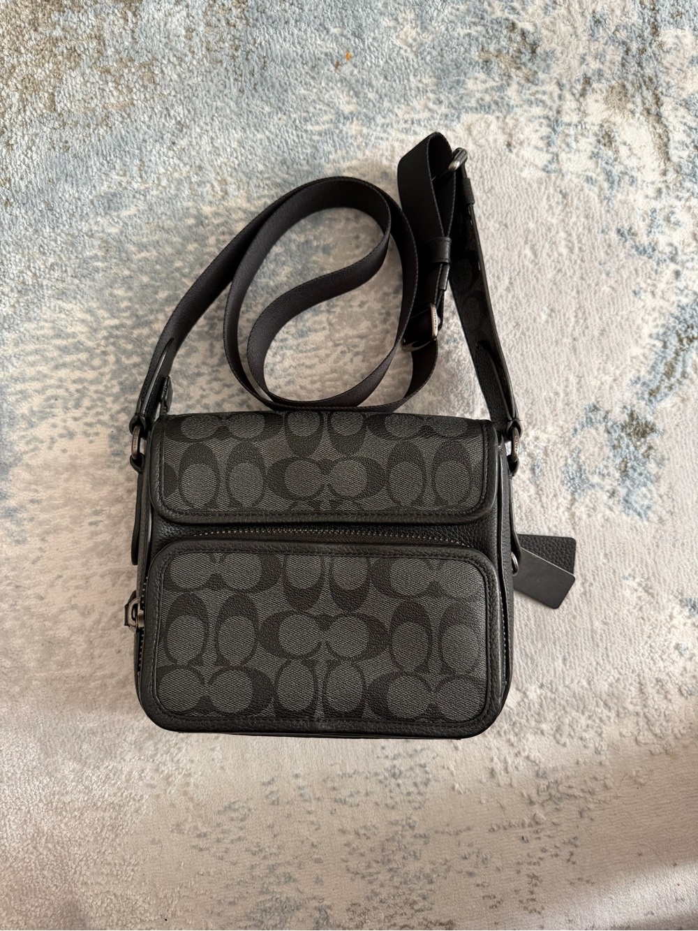 Coach Small Signature Crossbody in Charcoal and Black